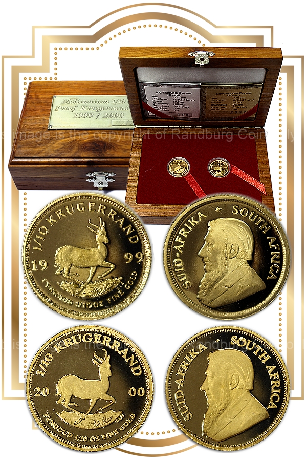 1999 and 2000 Gold Tenth oz Proof Krugerrand Millenium Set