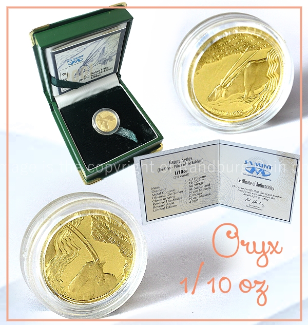 2001 Gold Tenth oz Oryx Natura Series Coins