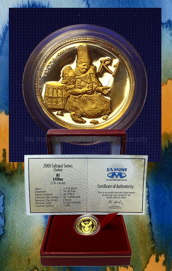 2001 Gold Tenth oz Sotho R1 Cultural Series coin