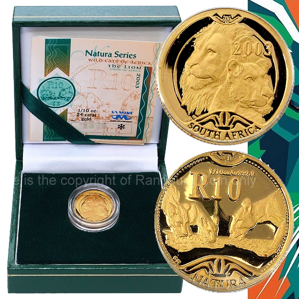 2003 Gold Tenth oz Lion Natura R10 Series coin