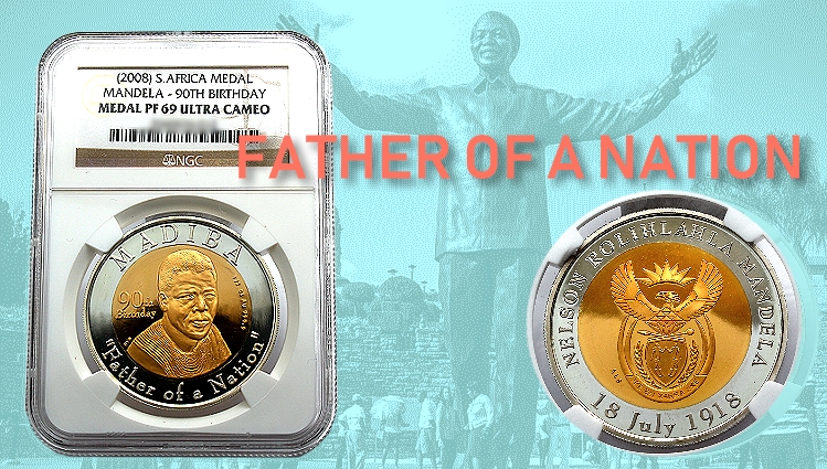 2008 Bimetal Mandela 90th Birthday Slabbed Graded Medallion