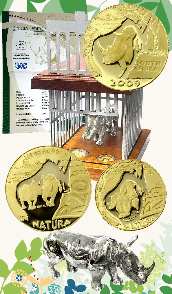 2009 Gold Quarter and Tenth oz Special Edition Natura White Rhino Set