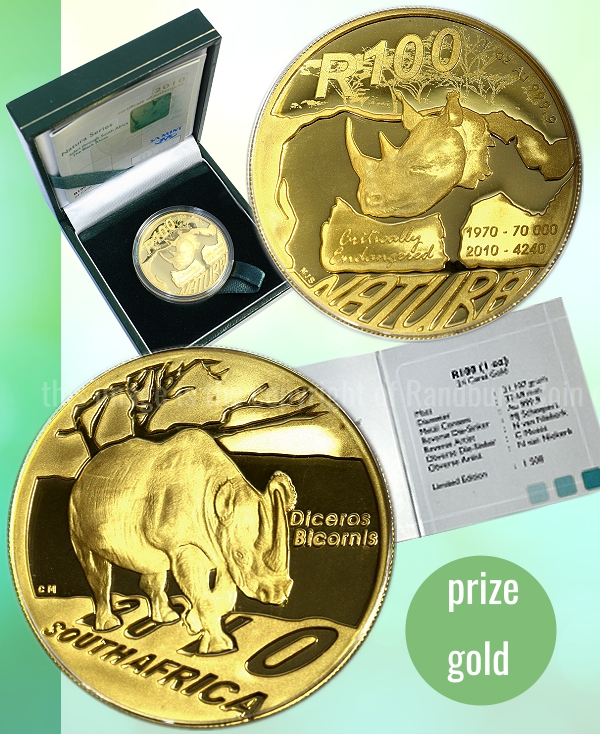 2010 Gold Proof 1oz R100 Black Rhino Natura coin