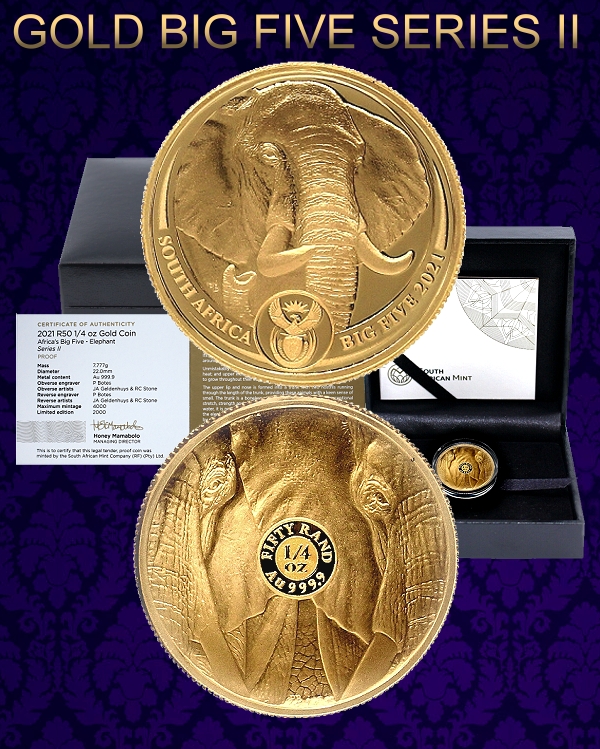 2021 Gold R50 Quarter oz Elephant Big Five Series II