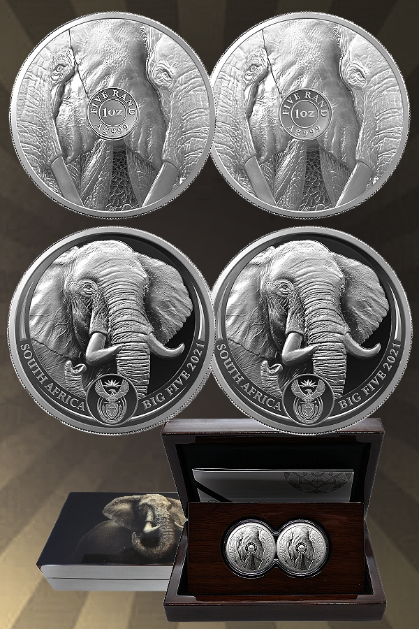 2021 Silver Double Proof 1oz Coin Set Big5 Elephant II Series