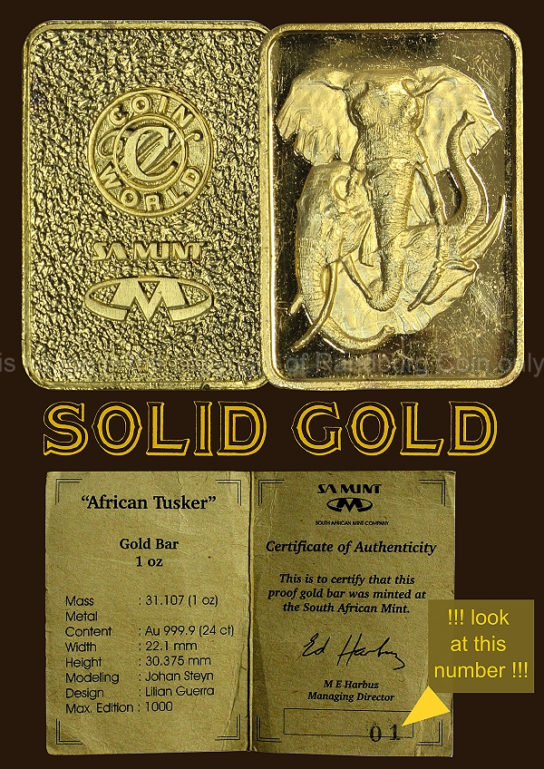 African Tusker 1oz Gold Bar