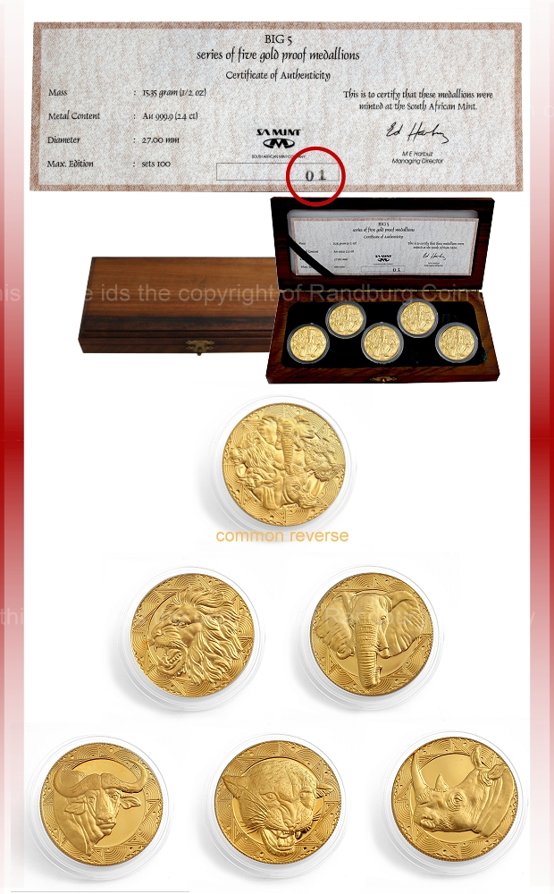 Pure Gold Half oz Proof Numjber 1 Big Five Medallions